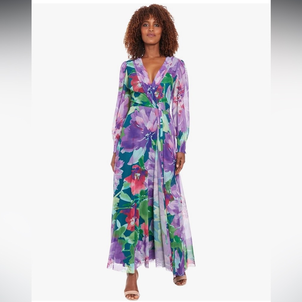 London Times Women’s Floral Bishop Sleeve Maxi Dress - size L